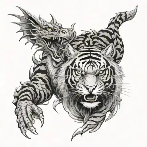 dragon and tiger with birthdates incorporated within tattoo design idea