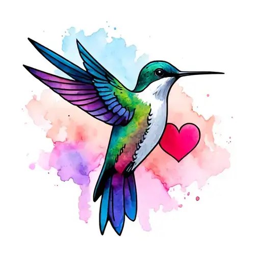 fine line tattoo of a humming bird with a heart on the edge of the beak tattoo design idea