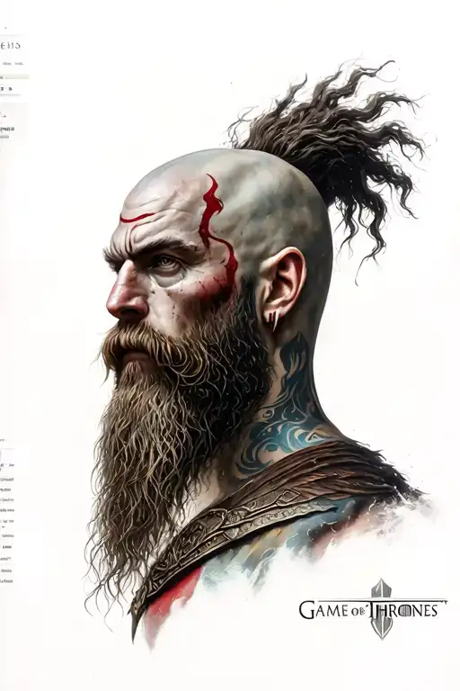 game of thrones, kratos, zeus, ragnar lothbrok tattoo design idea