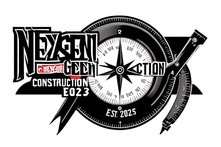 "NexGen Construction EST. 2025" Combine the NexGen Construction EST. 2025 logo with a compass and ruler, symbolizing precision and innovation in construction tattoo design idea