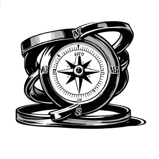 compass with wedding ring and date tattoo design idea