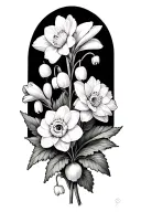 Daffodil, lily of the valley and hawthorn, Chrysanthemum, and marigold  tattoo design idea