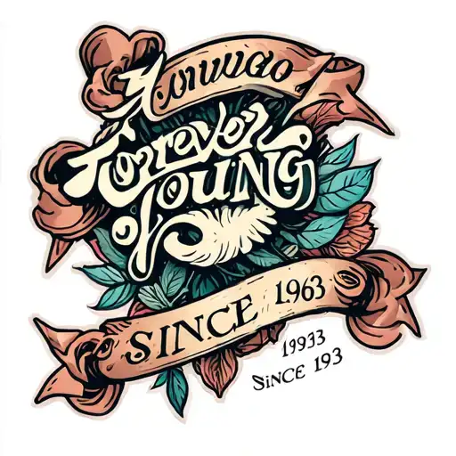 design a tatto with words: forever young since 1963 tattoo design idea
