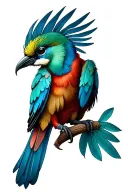 quetzal bird with tail feathers tattoo design idea