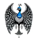 no colour small feminine fineline outline of peacock with the 444 angel number tattoo design idea