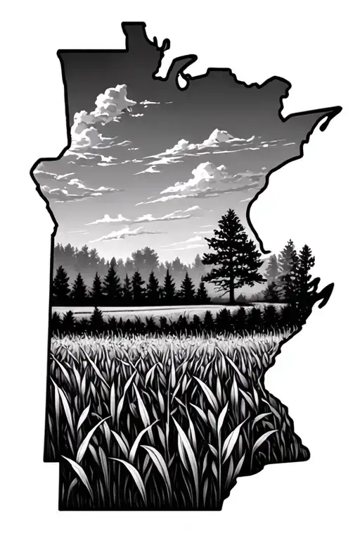 Midwest woods and cornfield tattoo design idea