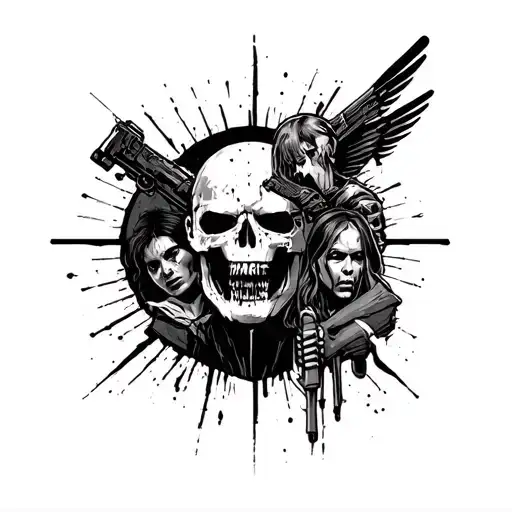 minimalist tattoo with mixed themes from the walking dead and the avengers tattoo design idea