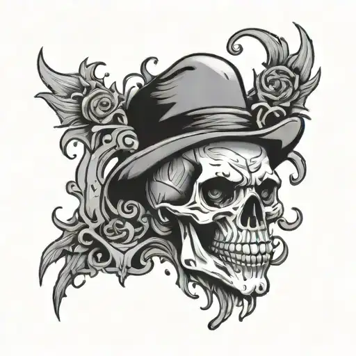 skull with joker haha half melting tattoo design idea