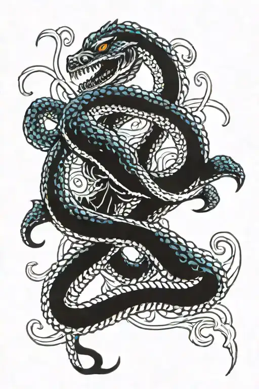 Jörmungandr vs kraken attacking tattoo design idea