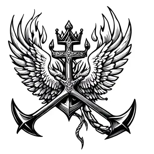 God,cross, anchor,space, wings, crown,fire tattoo design idea