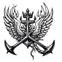 God,cross, anchor,space, wings, crown,fire tattoo design idea