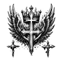 God,cross, anchor,space, wings, crown,fire tattoo design idea