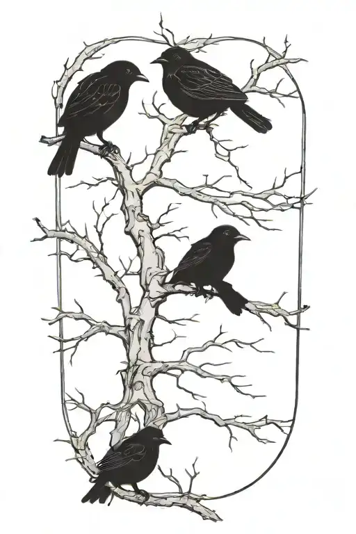 3 little birds silhouette on a branch tattoo design idea