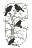 3 little birds silhouette on a branch tattoo design idea