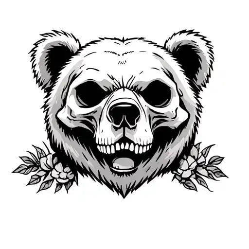 bear and skull wearing tattoo design idea