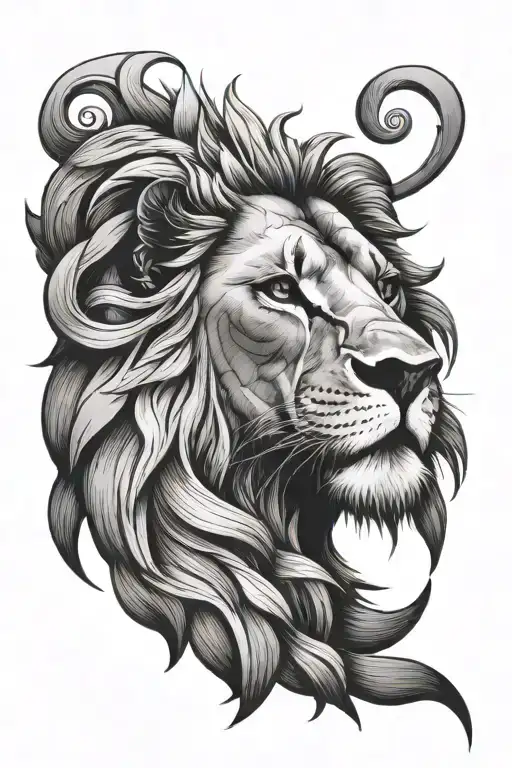 lion with hearts intertwined on body  tattoo design idea