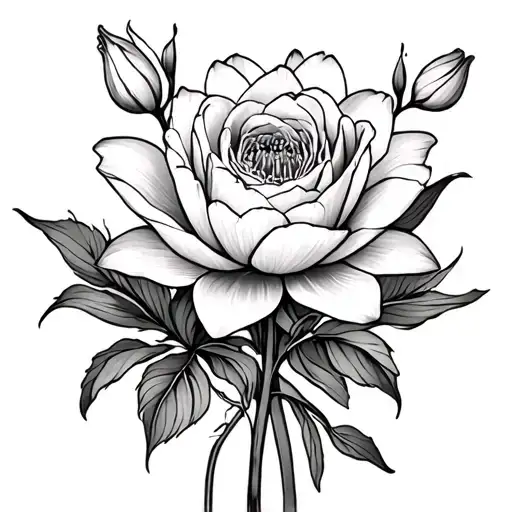 gladioli, tulip, water lily, rose and peony tattoo design idea