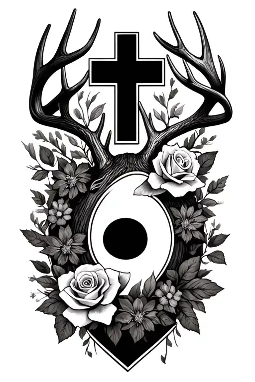Deer antlers, semicolon, Texas wildflowers, roses, western, cross. tattoo design idea