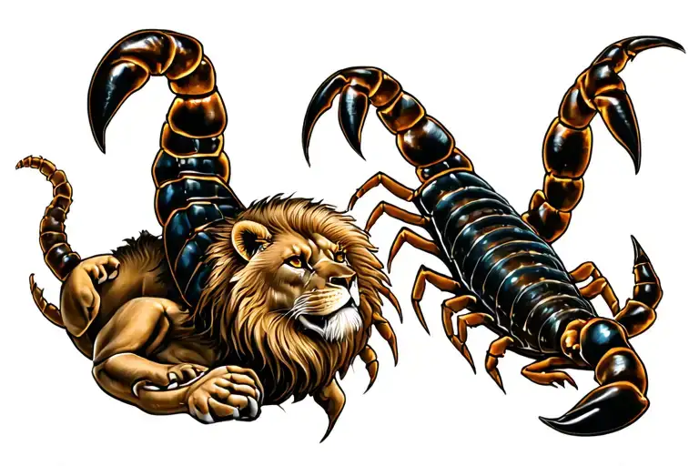 lion and scorpion crawling tattoo design idea