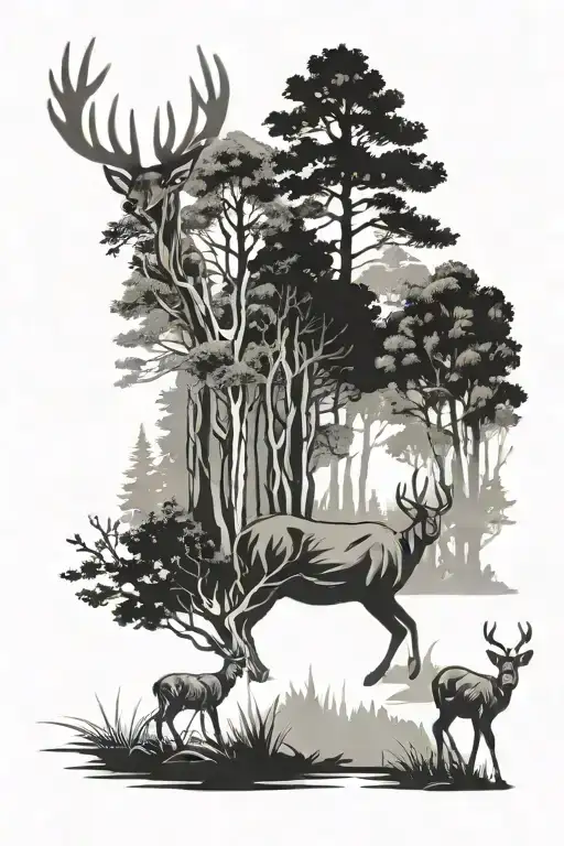 forest path deer tattoo design idea