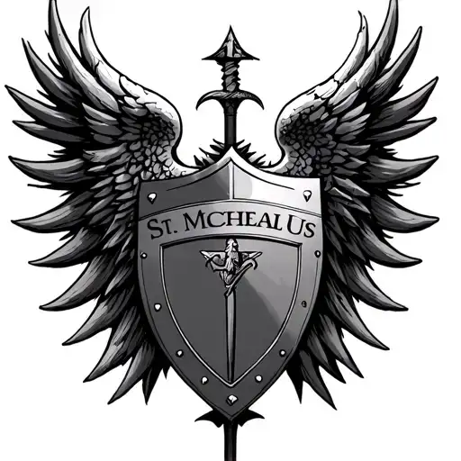 "St Michael Protect Us" St Michael Shield tattoo design idea