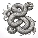 Two-headed snake coiled around apple  tattoo design idea