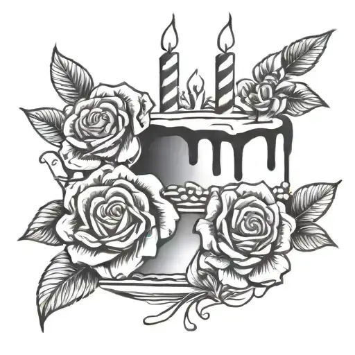 birthday cake with rosettes  tattoo design idea