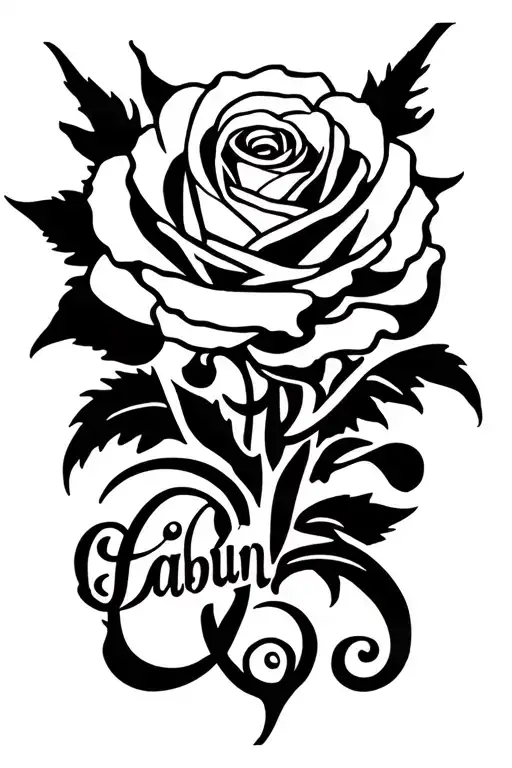 Rose and first name Gabin tattoo design idea