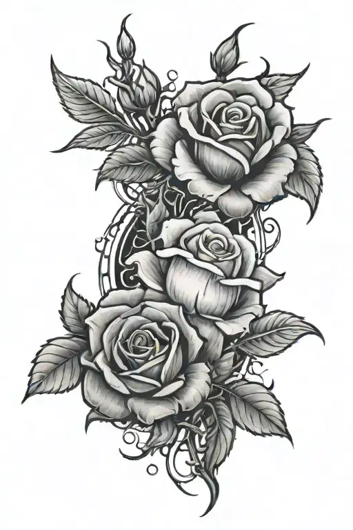 roses w thorns and name written tattoo design idea