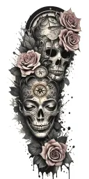 roses, Japanese death mask, compass, mythology tattoo tattoo design idea