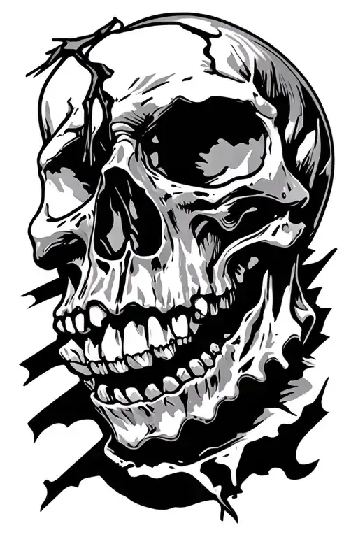 skull with broken jaw skull 45 degree angle tattoo design idea