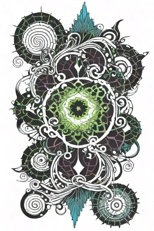 An unusual curly flowers, radiance, twigs intertwine, patterns tattoo design idea
