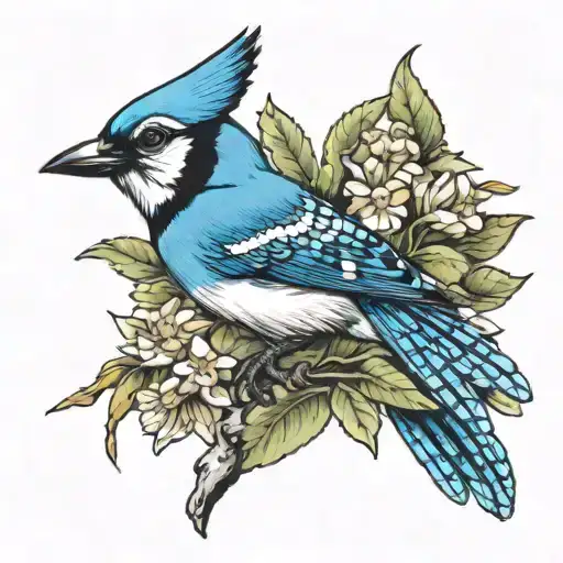 adult bluejay with baby bluejay tattoo design idea