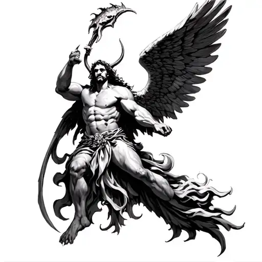 arc angel michael killing satan tattoo design idea