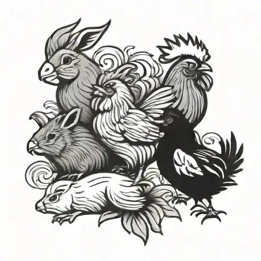 rabbit pig and rooster tattoo design idea