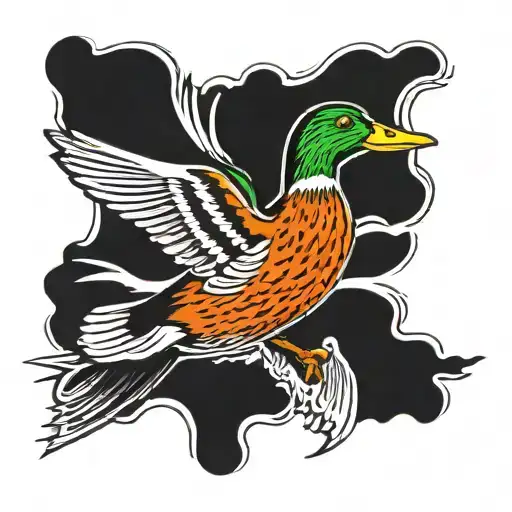 mallard duck flying tattoo design idea