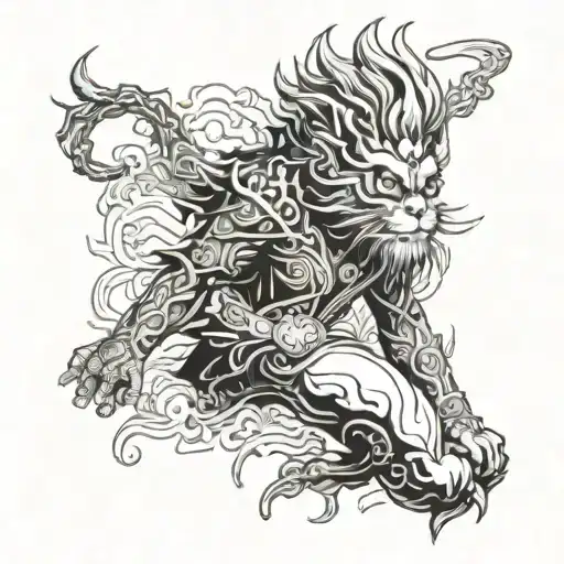 A detailed tattoo of Sun Wukong's famous transformation into different animals tattoo design idea