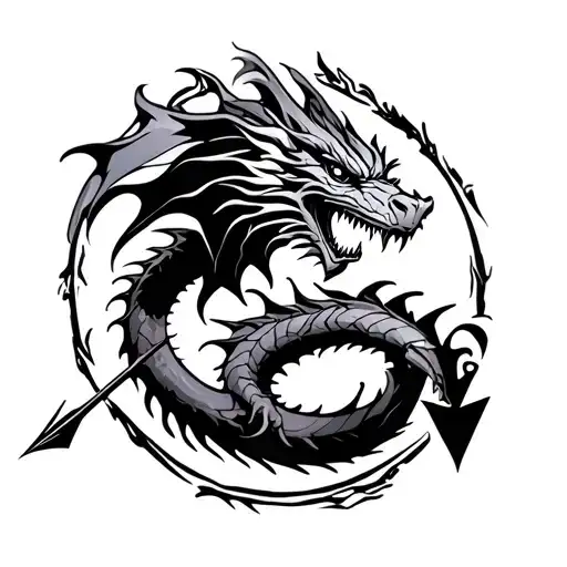 Dragon and arrow pointing tattoo design idea