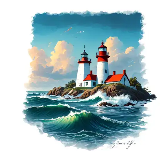 ocean with light house and salt water tattoo design idea