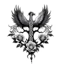 Celtic tree of life with rose and phoenix on the either side  tattoo design idea