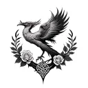 Celtic tree of life with rose and phoenix on the either side  tattoo design idea