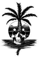skull, palm tree, sunset tattoo design idea