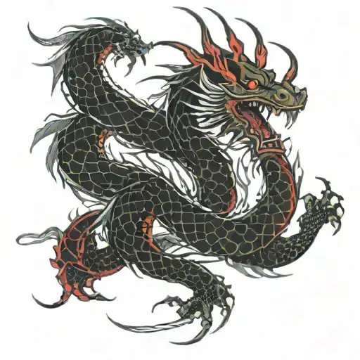 dragon with red lines geometrical desing battle tattoo design idea