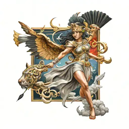 Goddess Athena fights tattoo design idea