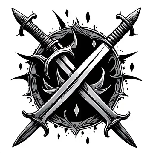 five crossed swords tattoo design idea