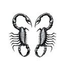 TWO SCORPIONS LOOKING AT EACH OTHER WITH SKULL tattoo design idea