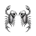 TWO SCORPIONS LOOKING AT EACH OTHER WITH SKULL tattoo design idea