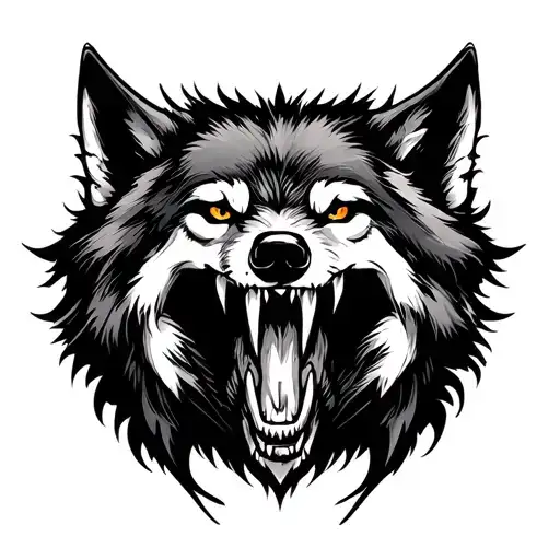wolf teeth showing head renaissance era design revolving tattoo design idea