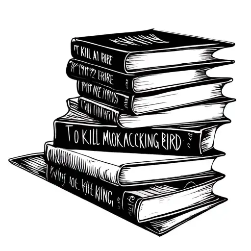 to kill a mocking bird inspired stack of 5 books stacked tattoo design idea