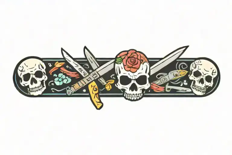 kawaii skull and knife tattoo design idea